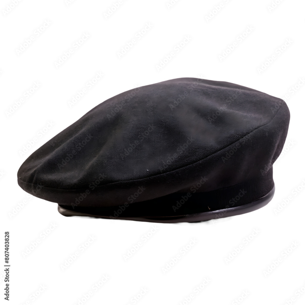 Black French cap beret side view Black French cap beret side view