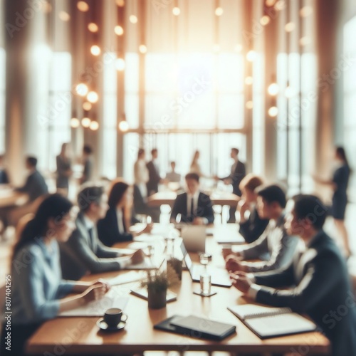People in conference room. Soft of blurred people meeting at table. Abstract blurred office interior space background. Business concept