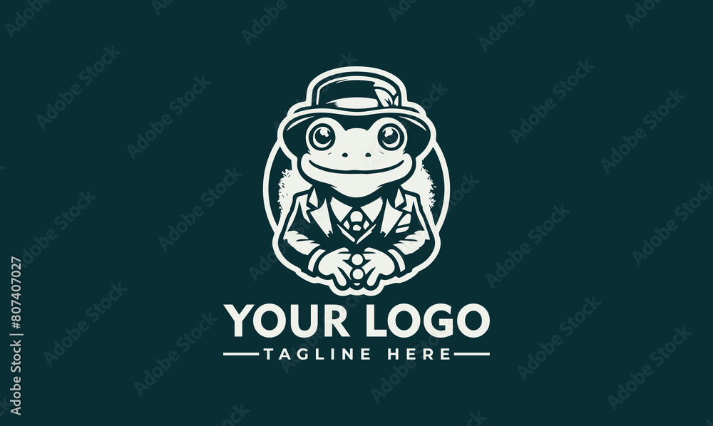 frog character vector logo featuring a charming frog character dressed in a dapper suit and top hat