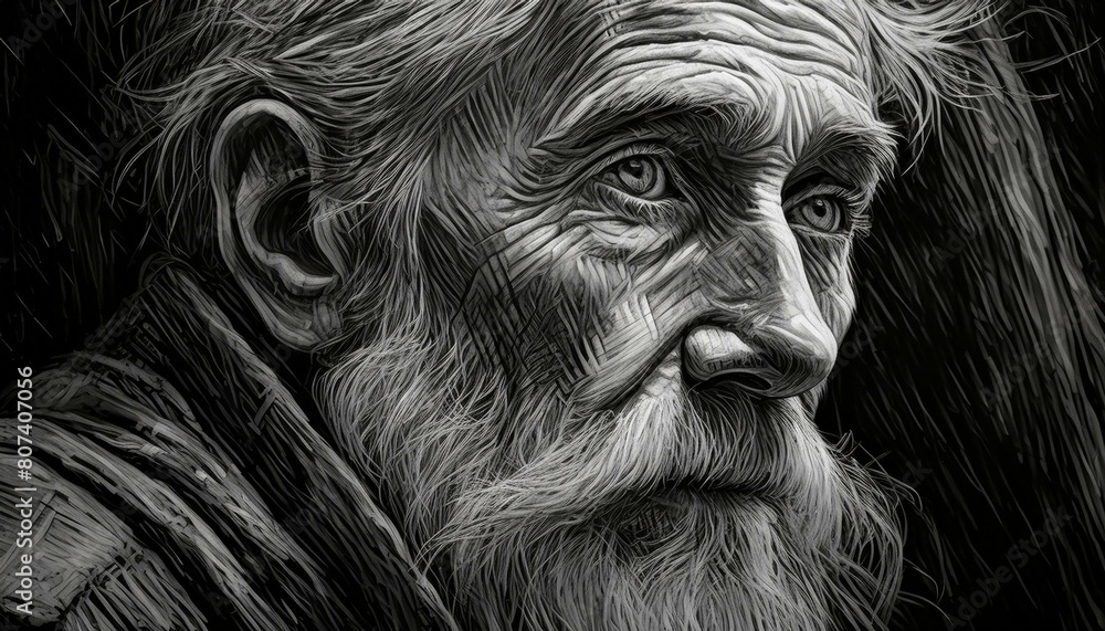 An intimate portrait of an elderly man with deep, thoughtful eyes, a weathered face An intimate portrait of an elderly man with deep, thoughtful eyes, a weathered face