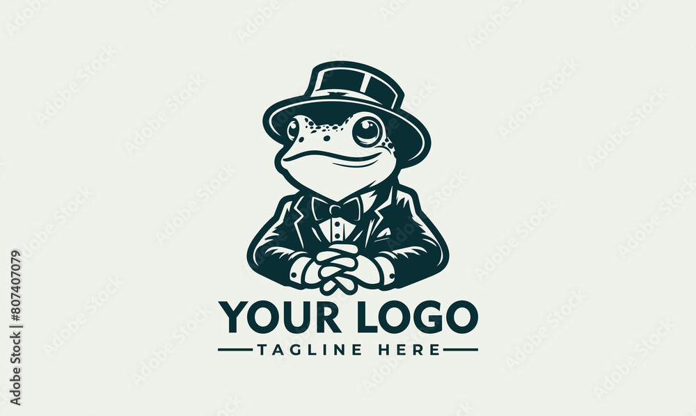 frog character vector logo featuring a charming frog character dressed in a dapper suit and top hat