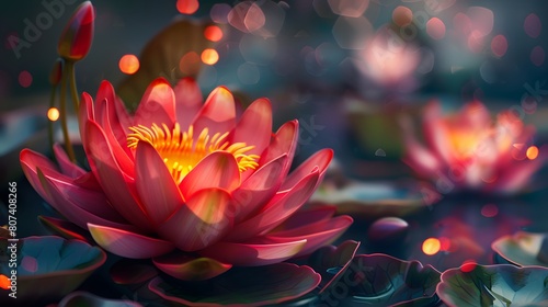 Lotus background made with lighting decorated. Concept of celebrating.
