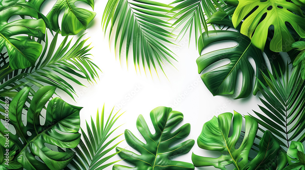 Tropical plant leaves pattern, green foliage branch and leaf texture. 4K Wallpaper and Background for desktop, laptop, Computer, Tablet, Mobile Cell Phone, Smartphone, Cellphone