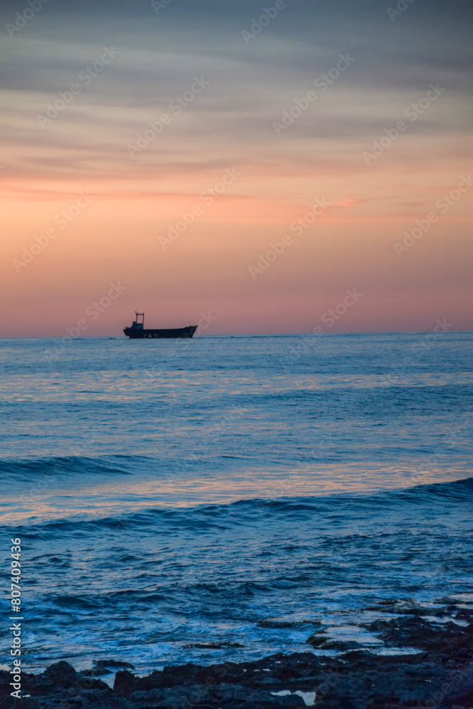 Sunset in Cyprus. View of Paphos coast at sunset. Evening landscape of Cyprus. Sunset in Cyprus. View of Paphos coast at sunset. Evening landscape of Cyprus.