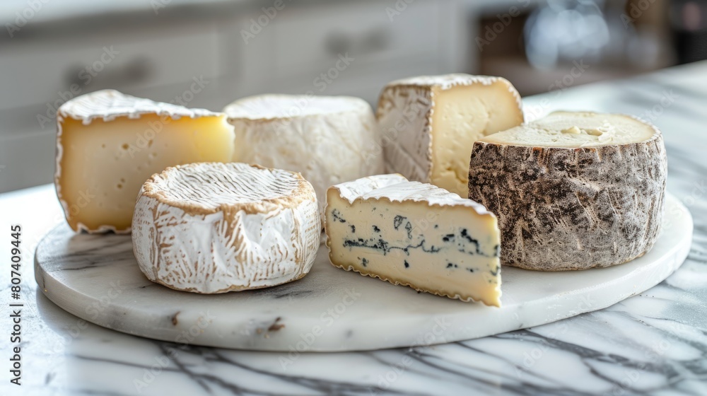 gourmet cheese selection, assortment of artisan cheeses on elegant marble board showcase importance of premium ingredients for gourmet dining experience