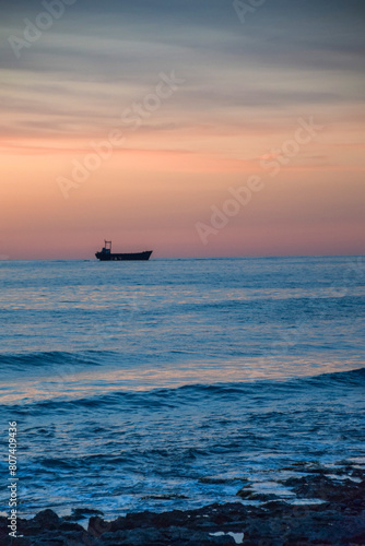 Sunset in Cyprus. View of Paphos coast at sunset. Evening landscape of Cyprus.