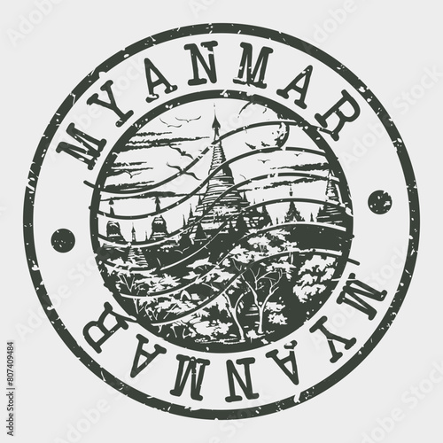Myanmar Stamp Postal. Silhouette Seal. Passport Round Design. Vector Icon. Design Retro Travel. National Symbol.	

