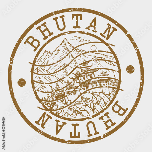 Bhutan Stamp Postal. Silhouette Seal. Passport Round Design. Vector Icon. Design Retro Travel. National Symbol.	
