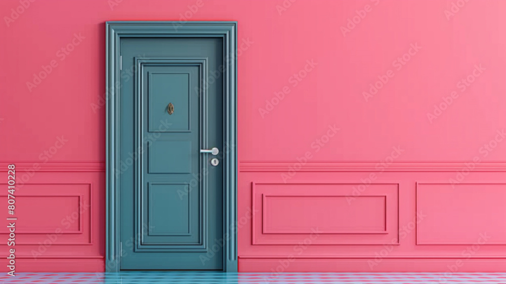 Closed door with frame Isolated on pink wall background vector design. Closed door with frame Isolated on pink wall background vector design.