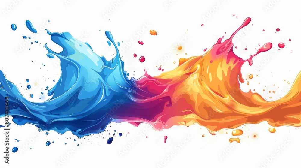 A dynamic and colorful image showcasing the vivid collision of blue and orange paint splashes against a white background.