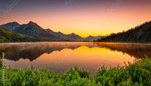 Serene Dawn at the Majestic Lake © SightWasteland