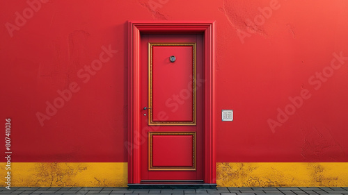 Closed red door with frame Isolated on background vector design. © Osama