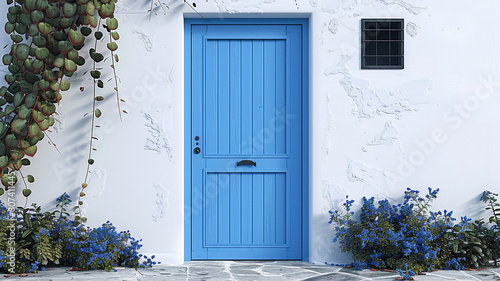 Closed blue door with frame Isolated on white background vector design.