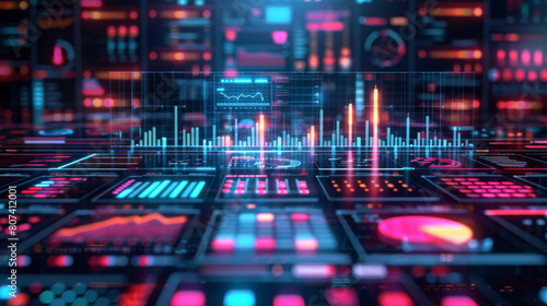 Wallpaper Mural An advanced digital dashboard features complex holographic displays and vibrant neon interfaces, representing high-tech computing. Torontodigital.ca