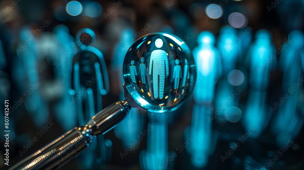 Business and Finance concept : The lens glass finding the right candidate. Human Resources Management : Generative AI