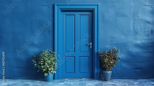 Fototapeta Naklejka Na Ścianę i Meble -  Blue Closed Door with Frame Isolated on Background.
