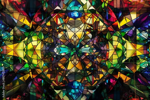 Stained Glass Forever series. Composition of color fragments  shape patterns and symbols with metaphorical relationship to art  space division and design