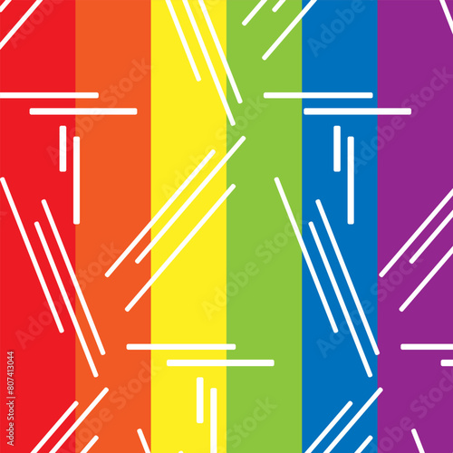 LGBT Pride Month in June. Lesbians, gays, bisexuals, transsexuals. LGBT flag. Rainbow love concept. Human rights and tolerance. Poster, card, banner, background. Vector illustration, seamless pattern.