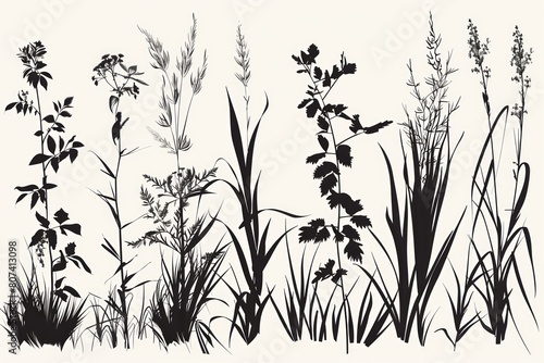Shades of Nature  A Series of Black and White Illustrations Showcasing Diverse Flora.