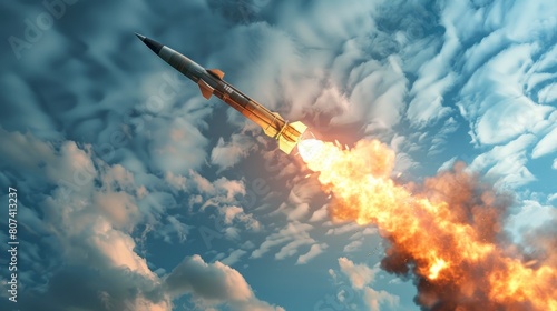ballistic missile launched in the sky in high resolution and high quality. war concept, missiles, jet, airplane