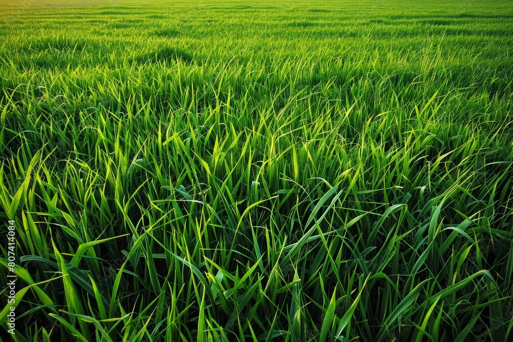 Tranquil Vistas: A Field of Green Grass with Graceful Trees in the Distance.