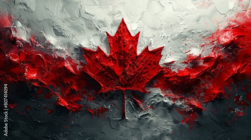 Digitally reimagined Canadian flag blending elements of modern digital art and classic symbolism,