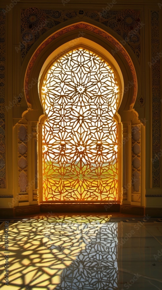 Golden Panorama: A Luxurious Window with a Gilded Frame and Exquisite Gold Embellishments.