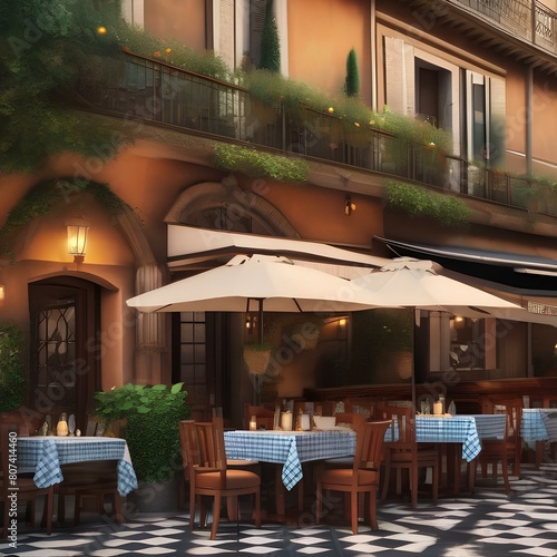 A traditional Italian trattoria with outdoor seating, checkered tablecloths, and delicious food Authentic and charming ambiance2 photo