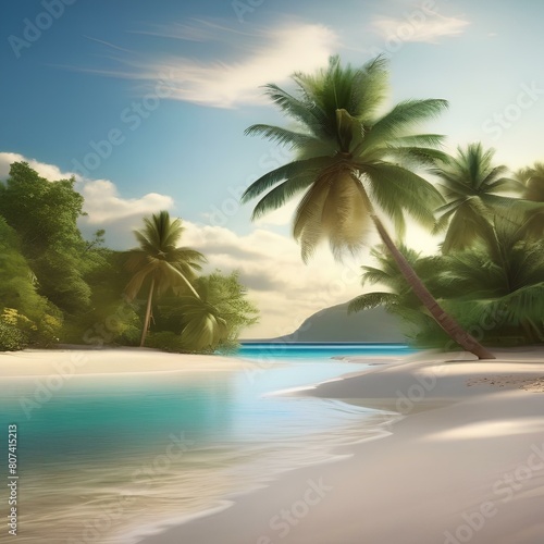 A serene beach with crystal clear water and palm trees Tropical paradise getaway4 © ja