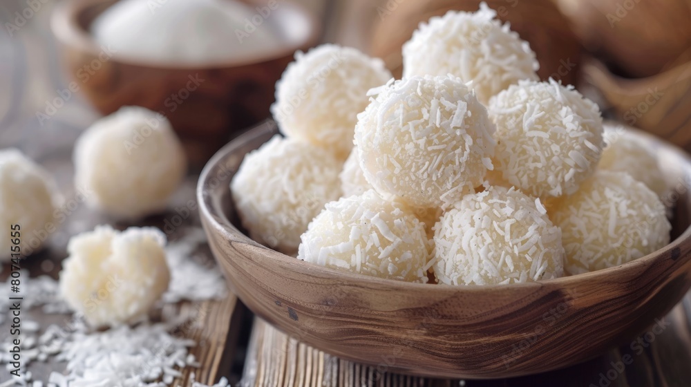 coconut snowballs, sumptuous coconut balls coated in powdered sugar, a delightful sugary delight suitable for any celebration
