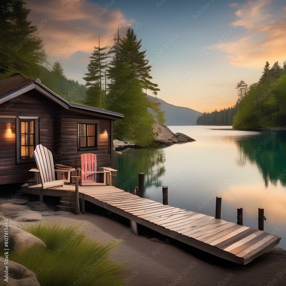A peaceful lakeside cabin with a dock, Adirondack chairs, and a view of the water Tranquil and idyllic retreat2 A peaceful lakeside cabin with a dock, Adirondack chairs, and a view of the water Tranquil and idyllic retreat2