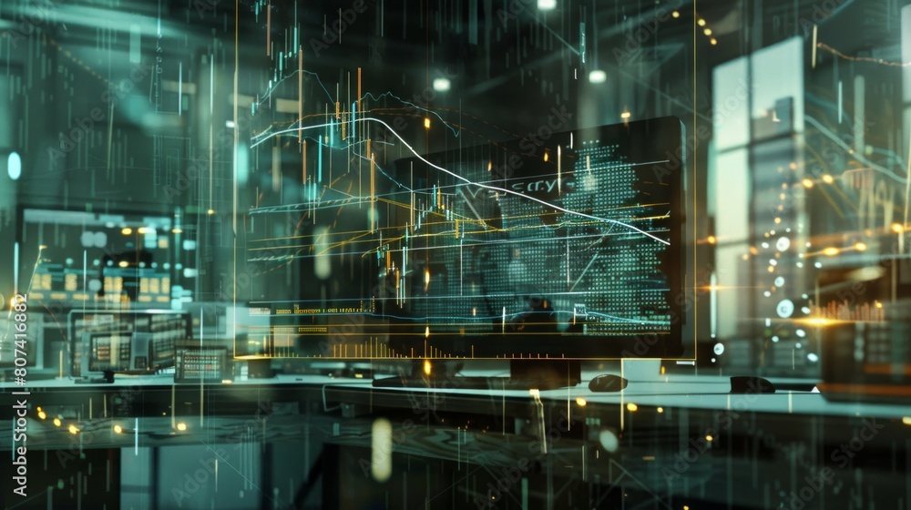 A computer monitor displays a graph of a stock market A computer monitor displays a graph of a stock market