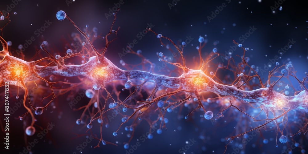 Fototapeta premium Glowing neural network connections in space