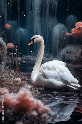 Serene swan in a winter wonderland