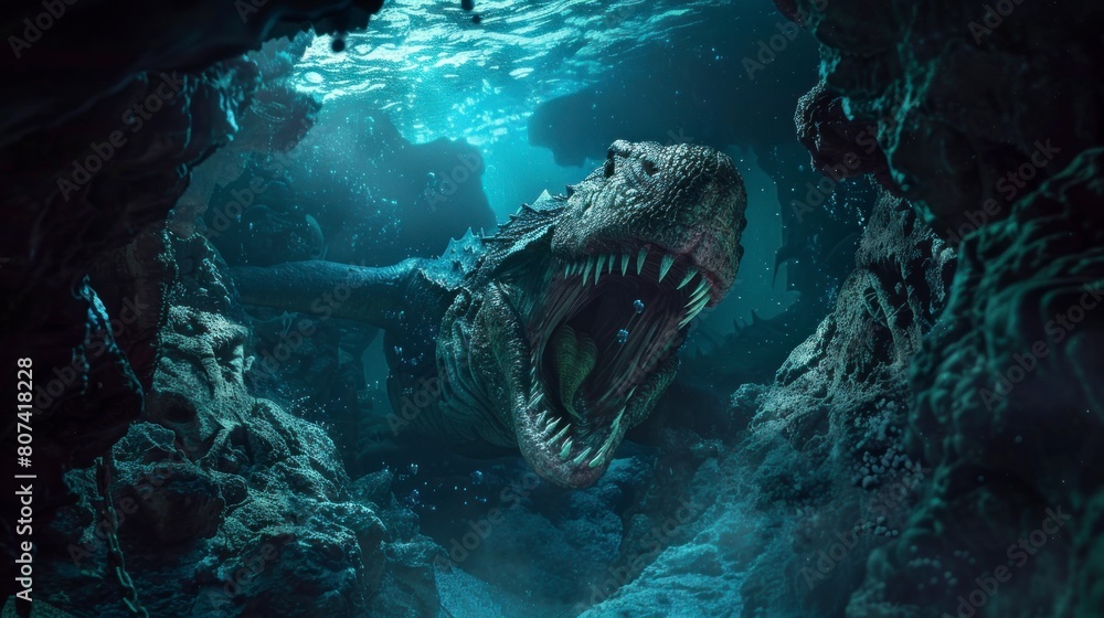 giant leviathan sea monster with open mouth under the sea in high resolution and high quality