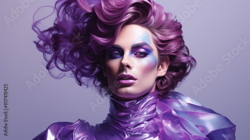 Vibrant purple hair and makeup portrait