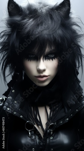 Mysterious goth girl with dark makeup and spiky hair © Balaraw
