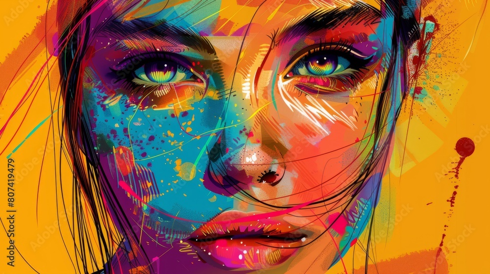 pop art revival, modern pop art portrait of a vibrant woman, featuring ...