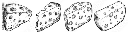Four vector drawings of swiss cheese with holes