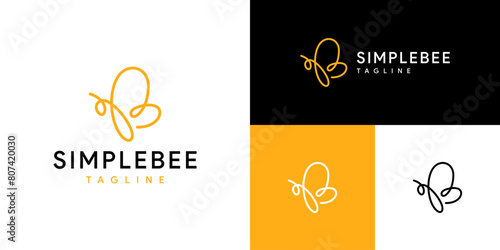 Vector design template of simple bee logo in line art style. Animals, honey, stings. EPS 10 icon symbol