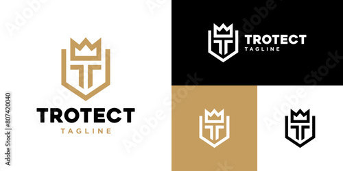 Vector design template of the initial T combined with a shield and crown logo. Security, kingdom, justice. EPS 10 icon symbol photo