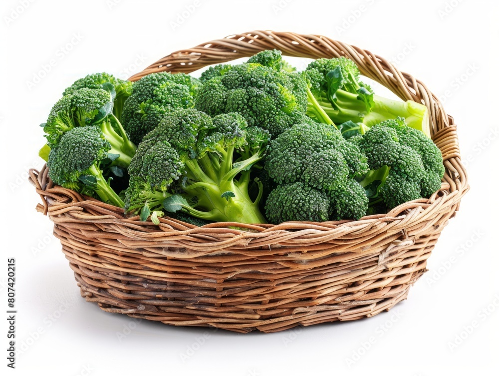basket of fresh vegetables. broccoli isolated white basket of fresh vegetables. broccoli isolated white