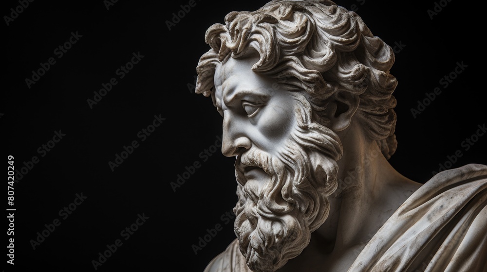 Dramatic ancient marble sculpture of a bearded man