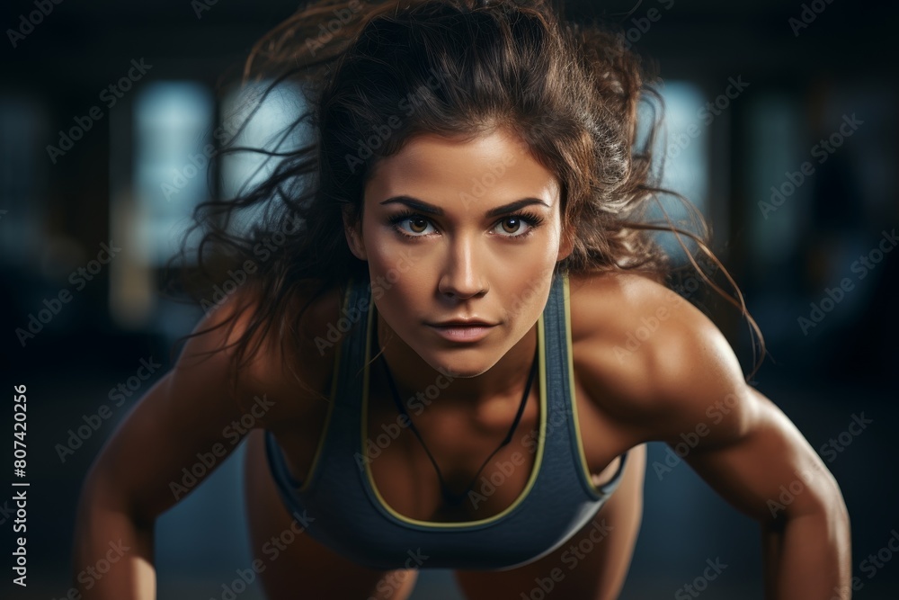 Intense female athlete with determined expression Intense female athlete with determined expression