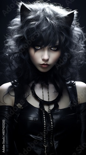 dark gothic woman with cat-like features