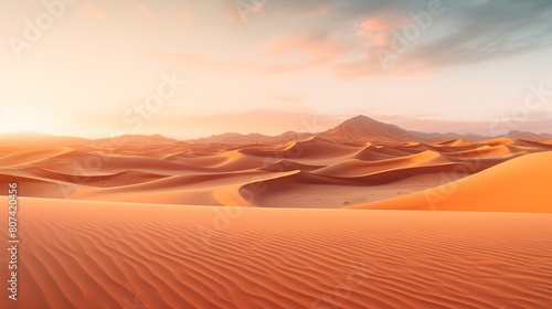 Stunning desert landscape with dramatic sand dunes and warm sunset colors
