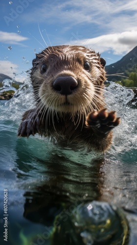 Curious otter swimming in the water © Balaraw