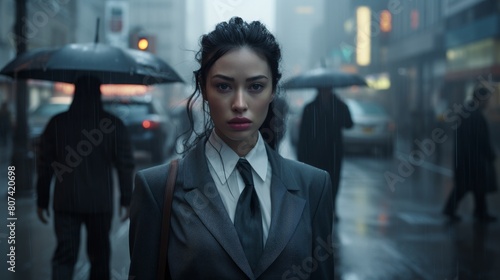 Wallpaper Mural Serious businesswoman walking in the rain Torontodigital.ca