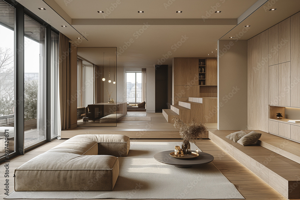 Copenhagen Home Office in Minimalist Design, Featuring Functional Simplicity with a Neutral Palette, Illuminated by Soft Indirect Light. Copenhagen Home Office in Minimalist Design, Featuring Functional Simplicity with a Neutral Palette, Illuminated by Soft Indirect Light.