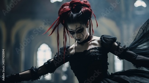 Mysterious gothic woman with dark makeup and red hair
